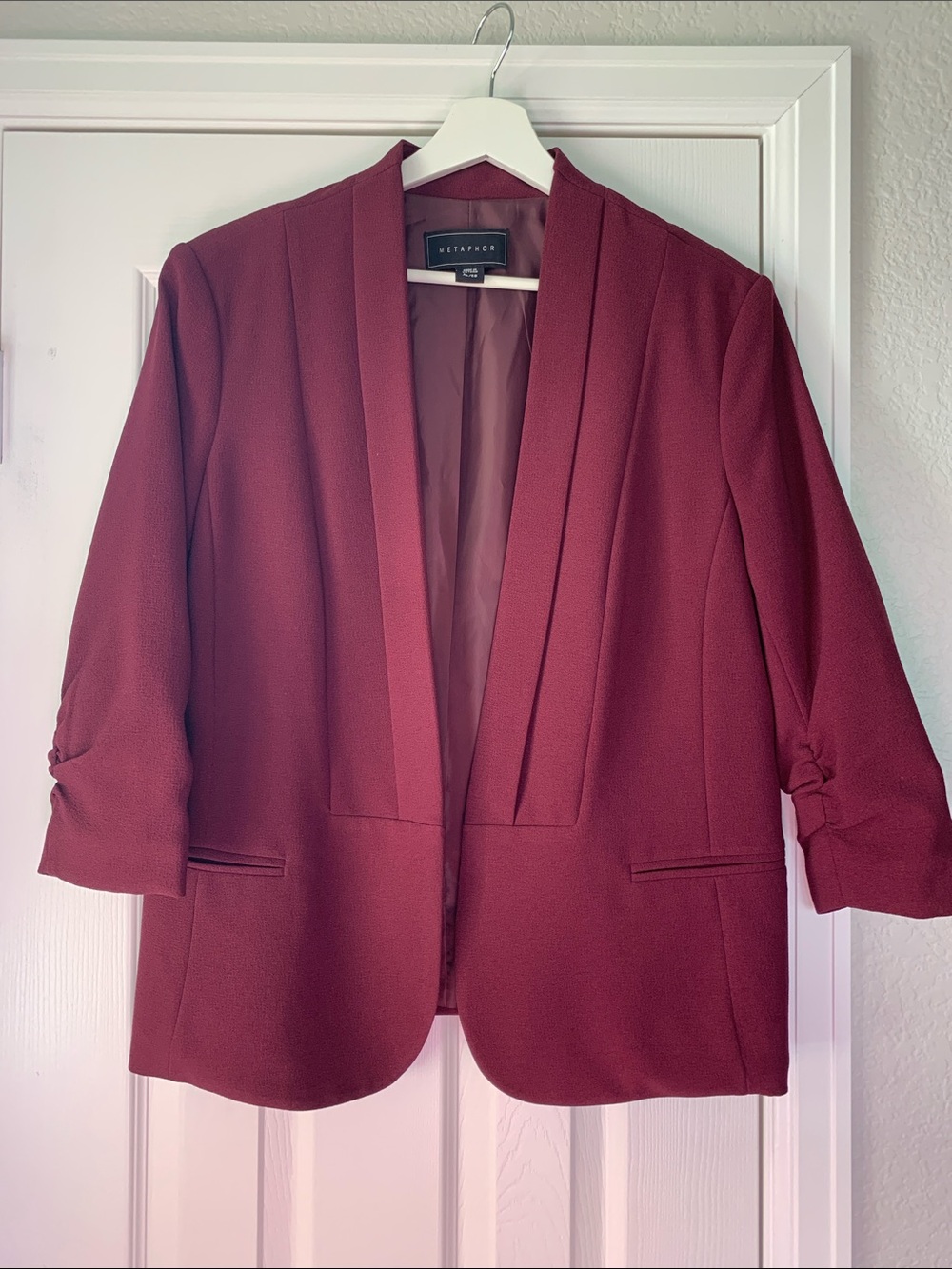 Metaphor Women's Burgundy Open-Front Blazer - perfect for fall